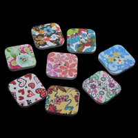 Wood 2-Hole Button, Square, printing & mixed pattern, 32x4mm, Hole:Approx 1mm, 500PCs/Bag, Sold By Bag