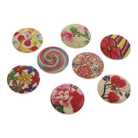 Wood 4-Hole Button, Flat Round, printing & mixed pattern & different size for choice, Hole:Approx 1mm, 500PCs/Bag, Sold By Bag