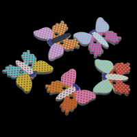 деревянный двухотверстные пуговицы, бабочка, Печать, разноцветный, 26x24x3mm, отверстие:Приблизительно 1mm, 500ПК/сумка, продается сумка
