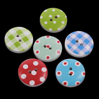 Wood 2-Hole Button, Flat Round, printing & mixed pattern & different size for choice, Hole:Approx 1mm, Sold By Bag