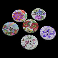 Wood 4-Hole Button, Flat Round, printing & mixed pattern & different size for choice, Hole:Approx 1mm, 1000PCs/Bag, Sold By Bag