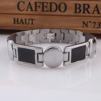 Stainless Steel smycken Armband, ROSTFRITT STÅL, emalj, svart, 14mm, Såld Per Ca 8.2 inch Strand