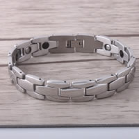 acier inoxydable bracelet de santé, avec hématite magnétique, émail, couleur originale, 12mm, Vendu par Environ 8.2 pouce brin