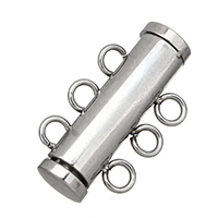Stainless Steel Slide Lock Clasp, Column, 3-strand, original color, 22.50x12.50x6.50mm, Hole:Approx 2.5mm, 5PCs/Lot, Sold By Lot