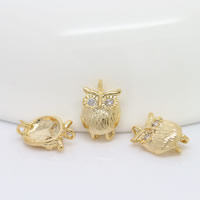 Cubic Zirconia Micro Pave Brass Pendant, Owl, 24K gold plated, micro pave cubic zirconia, nickel, lead & cadmium free, 7.50x12mm, Hole:Approx 1.3mm, 20PCs/Lot, Sold By Lot