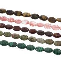 Mixed Gemstone Beads, Flat Oval, different materials for choice, 14x10x5mm, Hole:Approx 1mm, Approx 28PCs/Strand, Sold Per Approx 14.5 Inch Strand