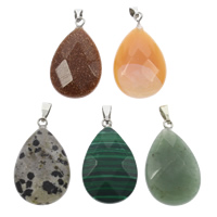 Gemstone Pendants Jewelry, with brass bail, faceted & mixed, 17x28x6mm, Hole:Approx 2x5mm, 5PCs/Bag, Sold By Bag