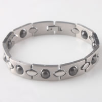 Stainless Steel Sund Bracelet, med Hæmatit, med bogstavet mønster & for mennesket, oprindelige farve, 10mm, Solgt Per Ca. 7.6 inch Strand