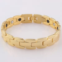 acier inoxydable bracelet de santé, avec hématite non magnétique, Placage de couleur d'or, émail, 13mm, Vendu par Environ 8.2 pouce brin
