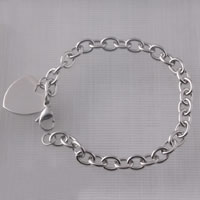 Stainless Steel Jewelry Bracelet, Heart, charm bracelet & oval chain, original color, 9.50x7.50mm, Sold Per Approx 7 Inch Strand