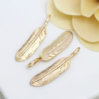 Brass Jewelry Pendants, Feather, 24K gold plated, nickel, lead & cadmium free, 8x40mm, Hole:Approx 5.5mm, 20PCs/Lot, Sold By Lot