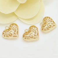 Brass Heart Pendants, 24K gold plated, hollow, nickel, lead & cadmium free, 18x16x7mm, Hole:Approx 2mm, 20PCs/Lot, Sold By Lot