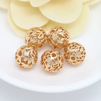 Hollow Brass Beads, Round, 24K gold plated, nickel, lead & cadmium free, 13.50mm, Hole:Approx 2mm, 30PCs/Lot, Sold By Lot