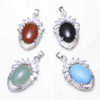 Agate Jewelry Pendants, Brass, with Cubic Zirconia & Agate, platinum color plated, different materials for choice & with cubic zirconia & faceted, nickel, lead & cadmium free, 25x40x12mm, Hole:Approx 4x6mm, Sold By PC
