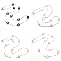 Brass Necklace, with Freshwater Pearl, Rice, platinum color plated, ball chain, more colors for choice, nickel, lead & cadmium free, 7-8mm, Sold Per Approx 17 Inch Strand