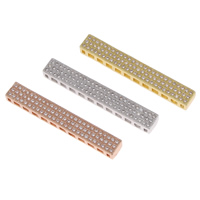Cubic Zirconia Micro Pave Brass Beads, Rectangle, plated, multihole & micro pave cubic zirconia, more colors for choice, nickel, lead & cadmium free, 37x5.50x4mm, Hole:Approx 2x1.5mm, 5PCs/Bag, Sold By Bag