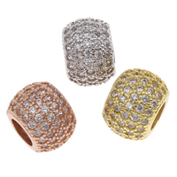 Cubic Zirconia Micro Pave Brass European Beads, Drum, plated, micro pave cubic zirconia & without troll, more colors for choice, nickel, lead & cadmium free, 8x11mm, Hole:Approx 4mm, 5PCs/Bag, Sold By Bag