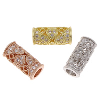Cubic Zirconia Micro Pave Brass Beads, plated, micro pave cubic zirconia, more colors for choice, nickel, lead & cadmium free, 14x6.5mm, Hole:Approx 3mm, 5PCs/Bag, Sold By Bag