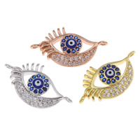 Evil Eye Connector, Brass, plated, evil eye pattern & micro pave cubic zirconia & enamel & 1/1 loop, more colors for choice, nickel, lead & cadmium free, 24x13x4mm, Hole:Approx 1mm, 5PCs/Bag, Sold By Bag