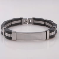 Bijoux bracelet en acier inoxydable, avec silicone, couleur originale, 10mm, Longueur:Environ 8.6 pouce, 3Strandstoron/lot, Vendu par lot