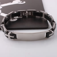 Bijoux bracelet en acier inoxydable, avec silicone, couleur originale, 12mm, Longueur Environ 8.8 pouce, 3Strandstoron/lot, Vendu par lot