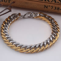 Stainless Steel Jewelry Bracelet, plated, curb chain & two tone, 10mm, Sold Per Approx 8.2 Inch Strand