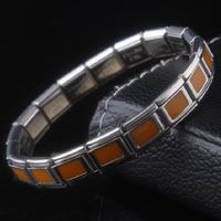 Bijoux bracelet en acier inoxydable, avec le motif de lettre & émail, jaune de terre, 9mm, Vendu par Environ 6.8 pouce brin