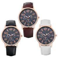 Comeon® Men Jewelry Watch PU Leather with Glass & Zinc Alloy rose gold color plated nickel lead & cadmium free 39mm Length Approx 9.3 Inch Sold By PC
