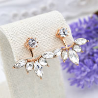Tibetan Style Split Earring, with Crystal, 316L stainless steel post pin, Flower, detachable & faceted, 25mm, Sold By Pair
