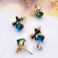 Tibetan Style Stud Earring, with plastic earnut & Crystal, stainless steel post pin, Flower, faceted, 38mm, Sold By Pair