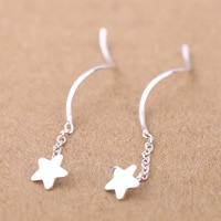 925 Sterling Silver Thread Through Earrings, Star, silver color plated, 5x40mm, 10Pairs/Lot, Sold By Lot