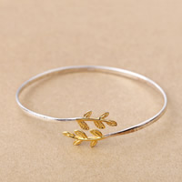 925 Sterling Silver Bangle, Leaf, plated, 17mm, Inner Diameter:Approx 58mm, Length:Approx 7.5 Inch, 2PCs/Lot, Sold By Lot