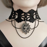 Gothic Necklace Lace with brass chain & Zinc Alloy with 2 lnch extender chain plated with rhinestone nickel lead & cadmium free 50mm Sold Per Approx 11 Inch Strand