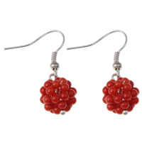 Natural Coral Drop Earring, iron earring hook, platinum color plated, red, 12x33mm, 10Pairs/Bag, Sold By Bag