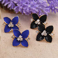 Tibetan Style Stud Earring, stainless steel earring lever back clip, Four Leaf Clover, gold color plated, enamel & with rhinestone, more colors for choice, lead & cadmium free, 15mm, Sold By Pair