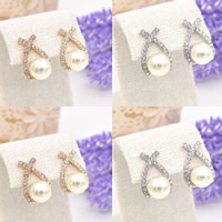 Zinc Alloy Stud Earring with ABS Plastic Pearl stainless steel post pin plated with rhinestone lead & cadmium free Sold By Pair