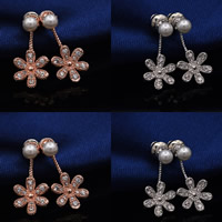Zinc Alloy Split Earring with ABS Plastic Pearl stainless steel post pin Flower plated detachable & micro pave cubic zirconia lead & cadmium free 20mm Sold By Pair