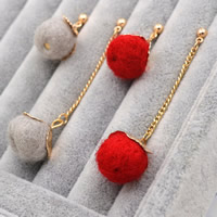Zinc Alloy Thread Through Earrings with iron chain & Wool stainless steel post pin Round gold color plated lead & cadmium free 70mm Sold By Pair