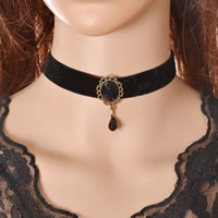 Gothic Necklace Velveteen with Crystal & Zinc Alloy with 5cm extender chain Teardrop antique bronze color plated faceted 330mm Length Approx 13 Inch Sold By Bag