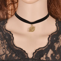 Gothic Necklace Velveteen with Zinc Alloy with 5cm extender chain Lip antique bronze color plated 330mm Length Approx 13 Inch Sold By Bag