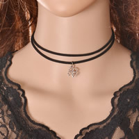 Gothic Necklace Velveteen Cord with Zinc Alloy with 5cm extender chain Four Leaf Clover antique silver color plated  330mm Length Approx 13 Inch Sold By Bag