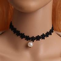 Gothic Necklace Lace with ABS Plastic Pearl & Zinc Alloy with 5cm extender chain Round antique bronze color plated 330mm Length Approx 13 Inch Sold By Bag