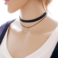 Gothic Necklace Velveteen with Waxed Linen Cord & Zinc Alloy with 5cm extender chain Triangle platinum color plated  330mm Length Approx 13 Inch Sold By Bag