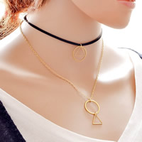 Gothic Necklace Iron with Velveteen Cord with 5cm extender chain Triangle gold color plated oval chain &  lead & cadmium free 330mm Length Approx 13 Inch Sold By Bag