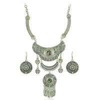 Tibetan Style Jewelry Sets, earring & necklace, with Abalone Shell, brass earring hook, with 2.3lnch extender chain, antique silver color plated, natural & oval chain & with rhinestone, nickel, lead & cadmium free, 110mm, 29mm, Length:Approx 18.1 Inch, 5Sets/Lot, Sold By Lot