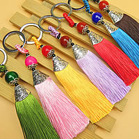 Bag Purse Charms Keyrings Keychains, Nylon, with Tibetan Style, Tassel, plated, more colors for choice, 140mm, Sold By Strand