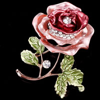 Zinc Alloy Brooches Rose gold color plated for bridal & enamel & with rhinestone nickel lead & cadmium free Sold By Lot