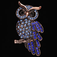 Rhinestone Brooch Zinc Alloy Owl rose gold color plated Unisex & with rhinestone nickel lead & cadmium free Sold By Lot
