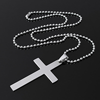 Stainless Steel smycken halsband, ROSTFRITT STÅL, Cross, kulkedja, ursprungliga färgen, 30x52x1mm, 2.5x2.5x2.5mm, Såld Per Ca 19.9 inch Strand