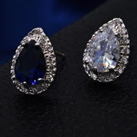 Cubic Zircon (CZ) Stud Earring Brass Teardrop real silver plated with cubic zirconia lead & cadmium free Sold By Pair